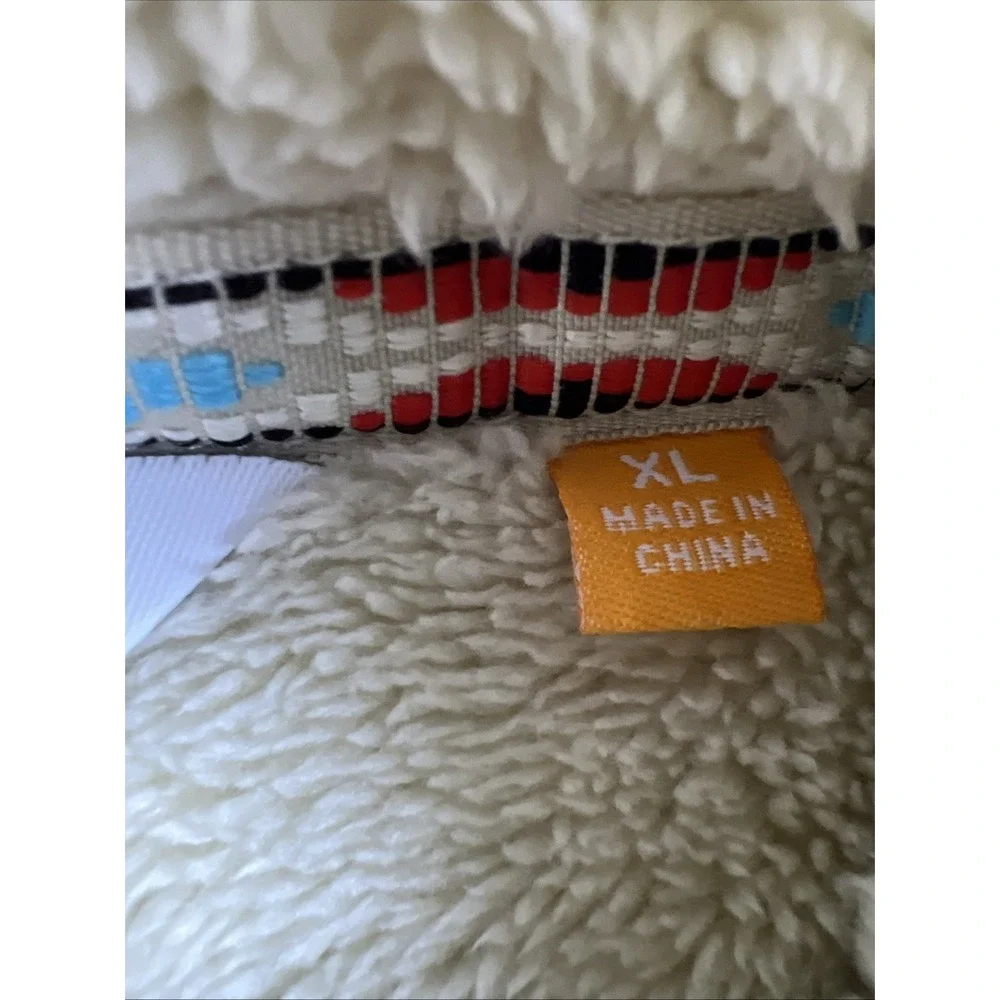 Orvis Sherpa Vest Womens XL Aztec Trim Cream White Full Zip Pockets Preppy‎
